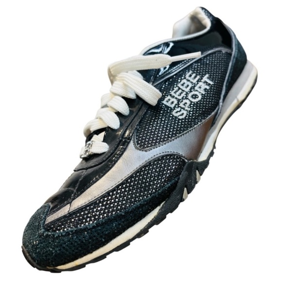 bebe Shoes - VINTAGE Y2K BEBE Sport Women’s Black and Silver Tennis Sneakers Size 8